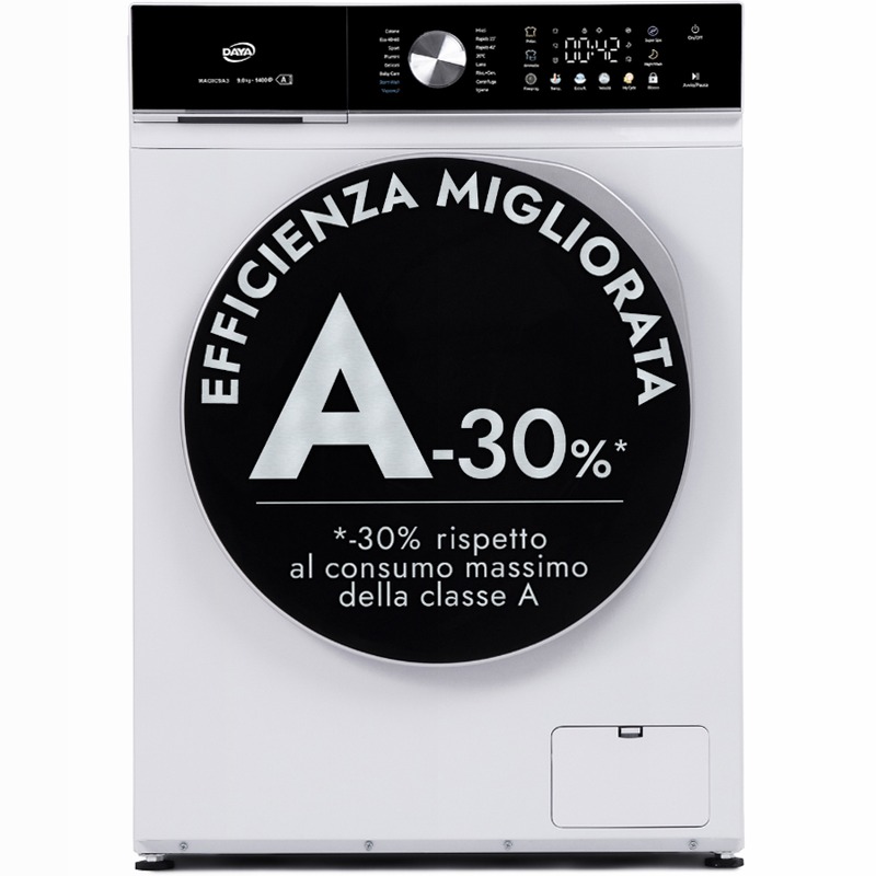 Lavatrice 9 Kg | Classe A -30% | 1400 Giri | Inverter BLDC | Display Touch a Colori | Vapore | My Cycle 1400rpm 9kg