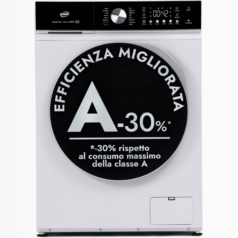 Lavatrice 12 Kg | Classe A -30% | 1400 Giri | Inverter BLDC | Display Touch a Colori | Vapore | My Cycle 1400rpm 12kg
