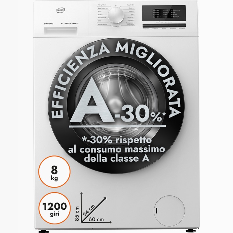 Lavatrice 8 kg Inverter - Classe A-30% 8kg