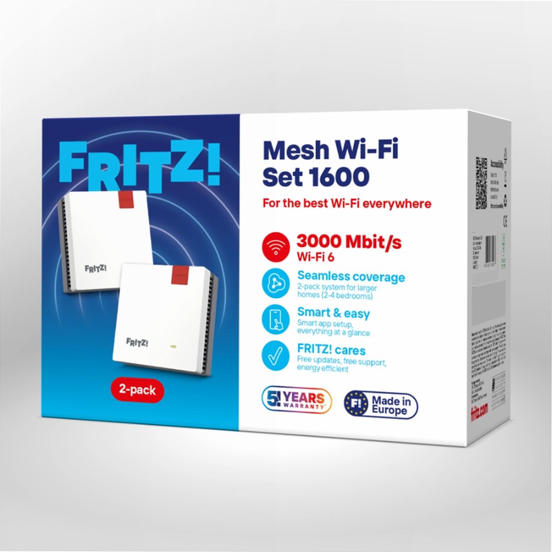 FRITZ!Mesh Wi-Fi Set 1600 - Rete Wi-Fi Veloce e Flessibile Wi-Fi 5
