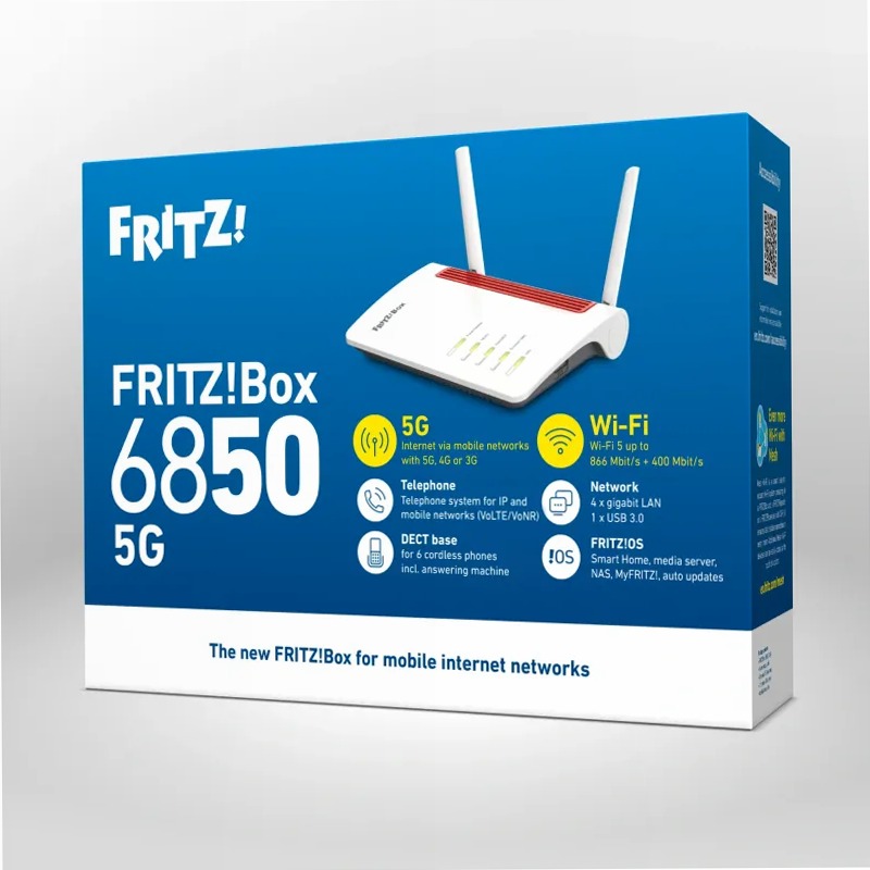 FRITZ!Box 6850 5G 5 5G, 4G (LTE), 3G (UMTS) 5G, 4G (LTE), 3G (UMTS)