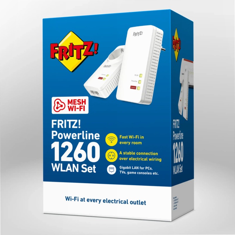 FRITZ!Powerline 1260 WLAN Set Presa Passante 1.200 Mbit/s Wi-Fi