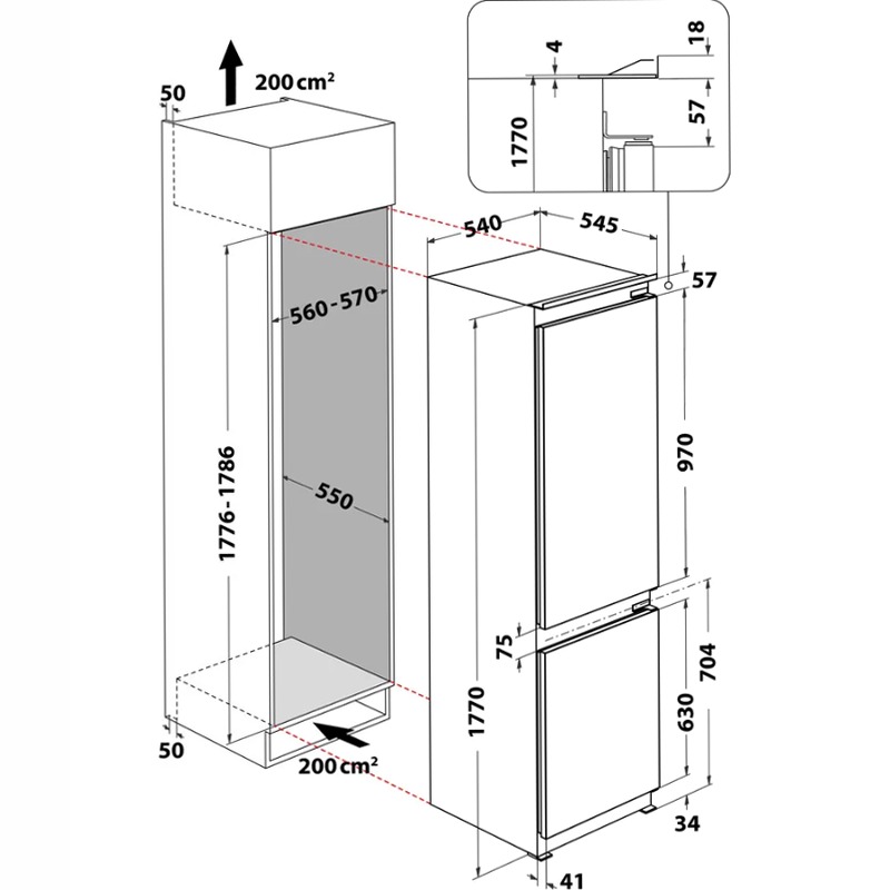 Frigorifero combinato Hotpoint Ariston BCB 7030 D S1 79lt Incasso