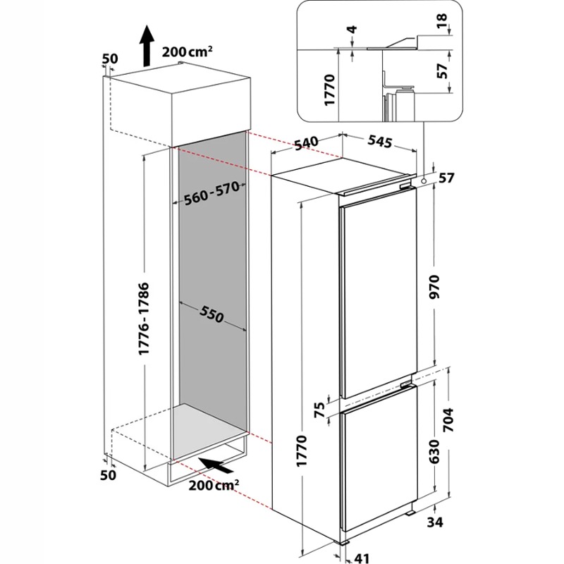 Frigorifero combinato Hotpoint Ariston BCB 7030 E C O31 79lt Incasso