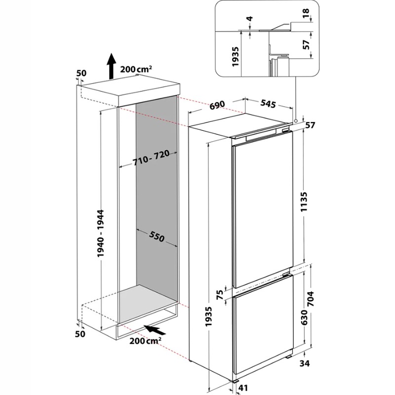 Frigorifero combinato Hotpoint Ariston BCB 4010 E O31 101lt Incasso