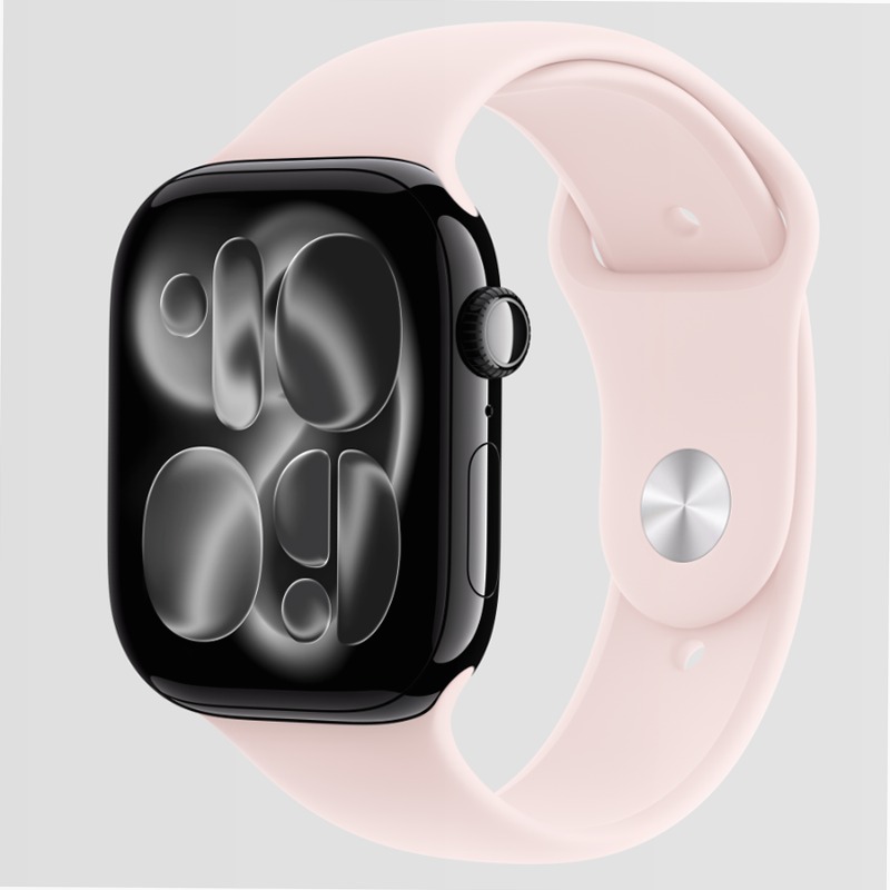 Apple Watch Series 11 GPS + Cellular, Cassa 46 mm in alluminio Jet Black con Cinturino Sport rosa chiaro