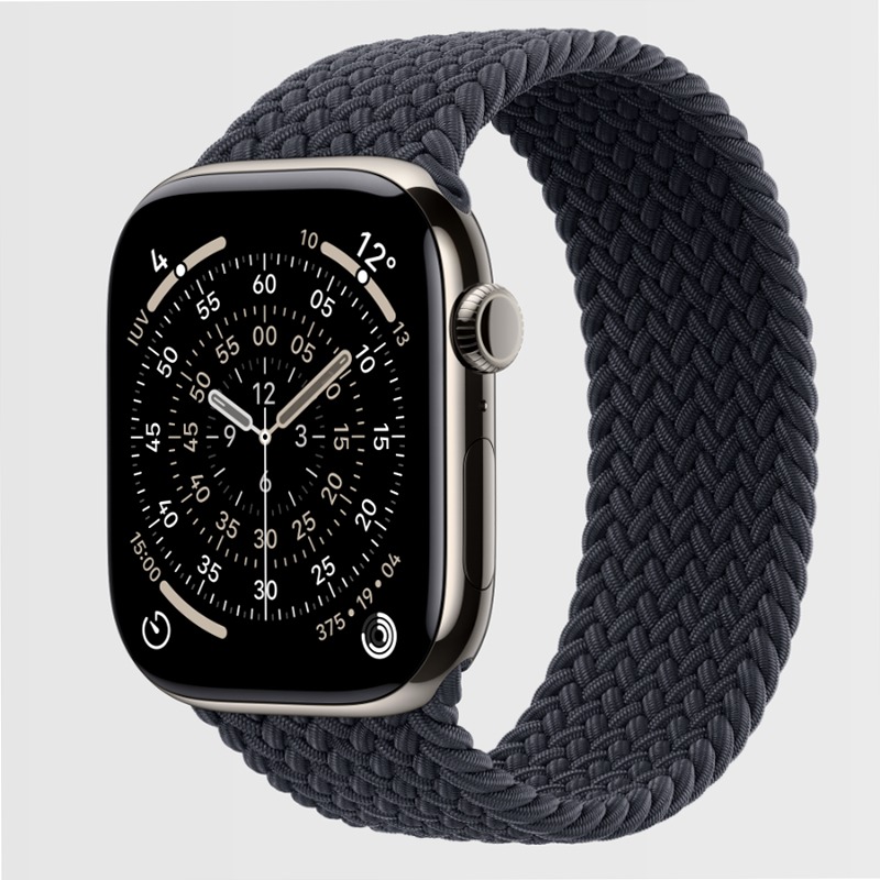 Apple Watch Series 11 GPS + Cellular, Cassa 46 mm in titanio naturale con Solo Loop intrecciato mezzanotte Alluminio