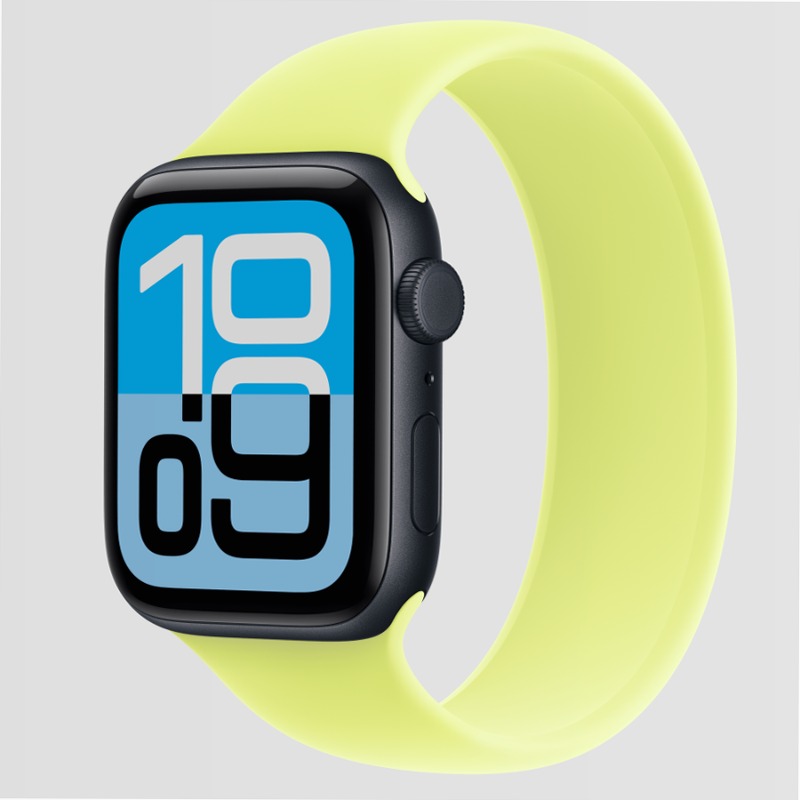 Apple Watch SE 3 - Cassa 44mm Alluminio Mezzanotte + Loop Giallo Neon watchOS