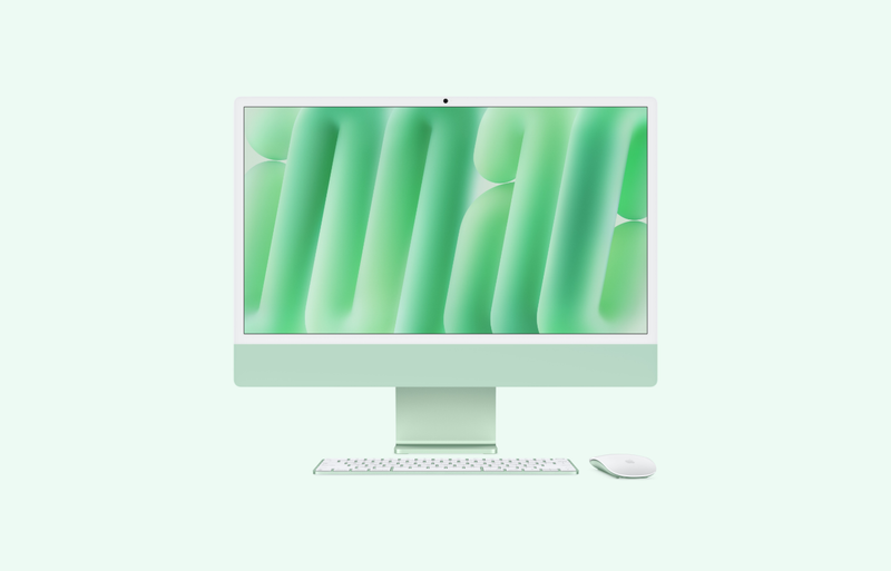 iMac, 24-pollici, M4 Chip, CPU 10‑core, GPU 10-core, Verde, Vetro nanotexture, Sostegno, 24GB di memoria, 1TB di archiviazione