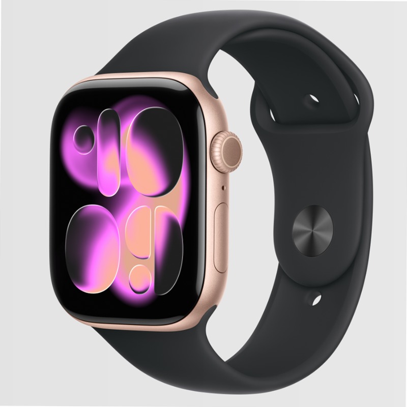 Apple Watch Series 11 GPS + Cellular, Cassa 46 mm in alluminio oro rosa con Cinturino Sport nero