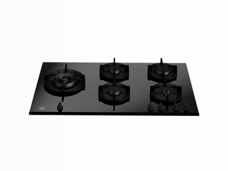 Piano Cottura Gas 90 cm Cristallo con Wok Laterale Ghiaccio