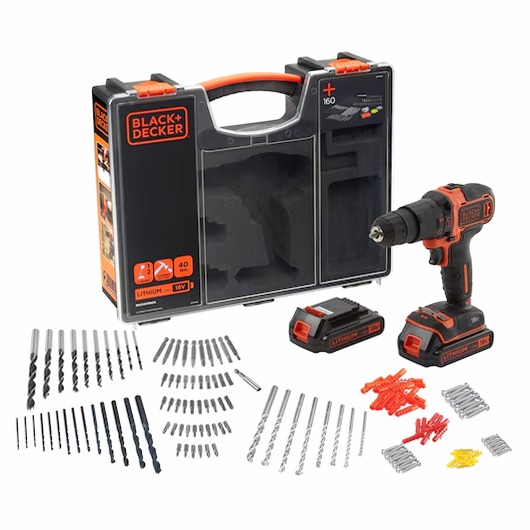 Trapano/Avvitatore a percussione 18V Litio in valigetta premium con doppia batteria ed extra accessori