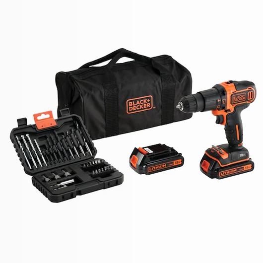 Trapano/Avvitatore a percussione 18V Litio in borsa multiuso con doppia batteria e set 32 accessori