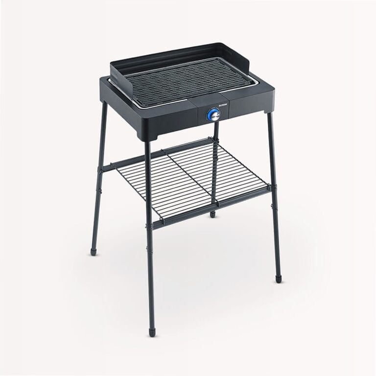 Barbecue elettrico con griglia in alluminio pressofuso, supporto e ripiano - Severin