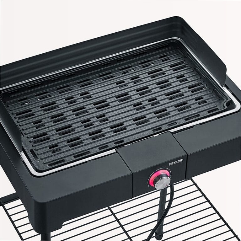 Barbecue elettrico con griglia in alluminio pressofuso, supporto e ripiano - Severin