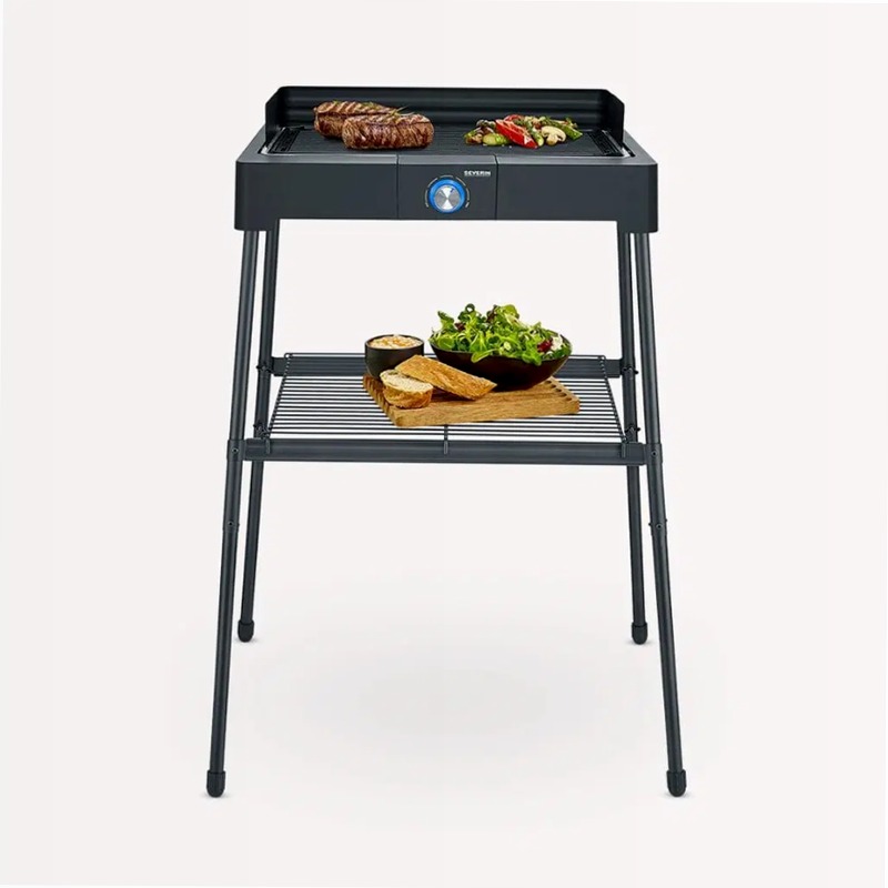 Barbecue elettrico con griglia in alluminio pressofuso, supporto e ripiano - Severin
