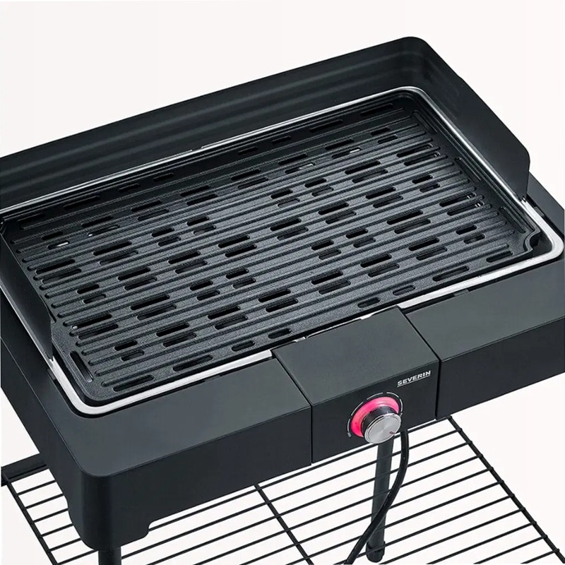 Barbecue elettrico con griglia in alluminio pressofuso, supporto e ripiano - Severin