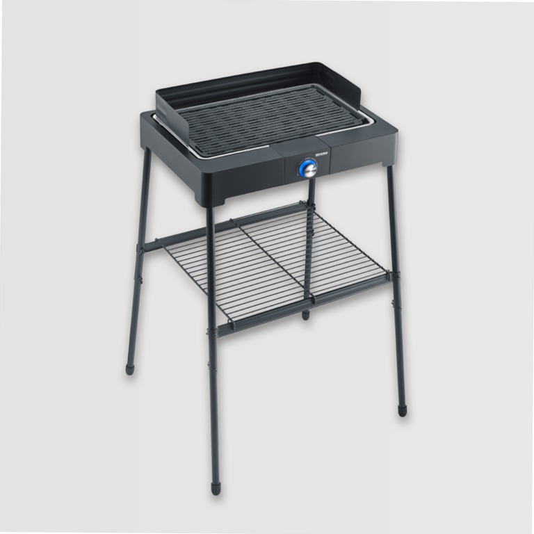 Barbecue elettrico con griglia in alluminio pressofuso, supporto e ripiano - Severin