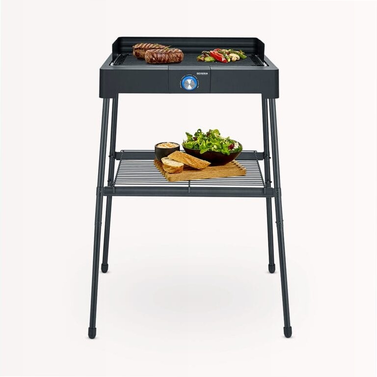 Barbecue elettrico con griglia in alluminio pressofuso, supporto e ripiano - Severin
