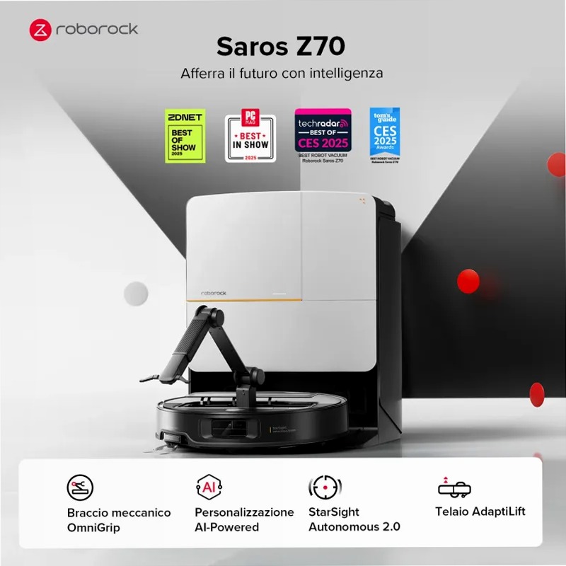 Roborock Saros Z70 - Aspirapolvere robotico con braccio meccanico OmniGrip™ 22w