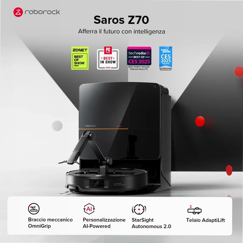 Roborock Saros Z70 - Aspirapolvere robotico con braccio meccanico OmniGrip™ 22w