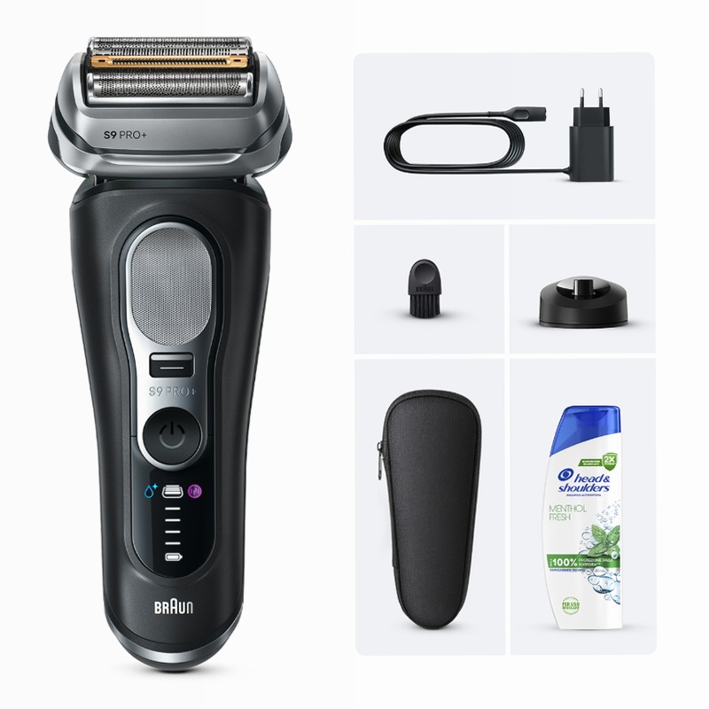 Braun Kit: Rasoio elettrico Series 9 PRO+, base di ricarica nera e custodia da viaggio + Head & Shoulders 2in1 classic clean