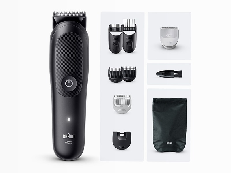 Braun rifinitore All-in-One Series 5 9in1 AIO5540 9 in 1 Rasatura, Lama ultra affilata, SkinGuard per il corpo, nero