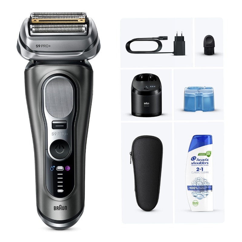 Braun Kit: Rasoio Elettrico Series 9 PRO+, stazione SmartCare 6in1 + mini balsamo barba King C. Gillette per ammorbidire i peli della barba con un tocco di burro di karité e cacao
