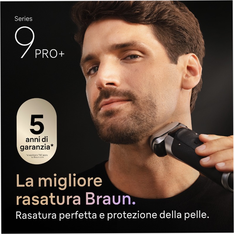 Braun Kit: Rasoio elettrico Series 9 PRO+, base di ricarica e testina di ricambio 96M + mini balsamo barba King C. Gillette per ammorbidire i peli della barba con un tocco di burro di karité e cacao