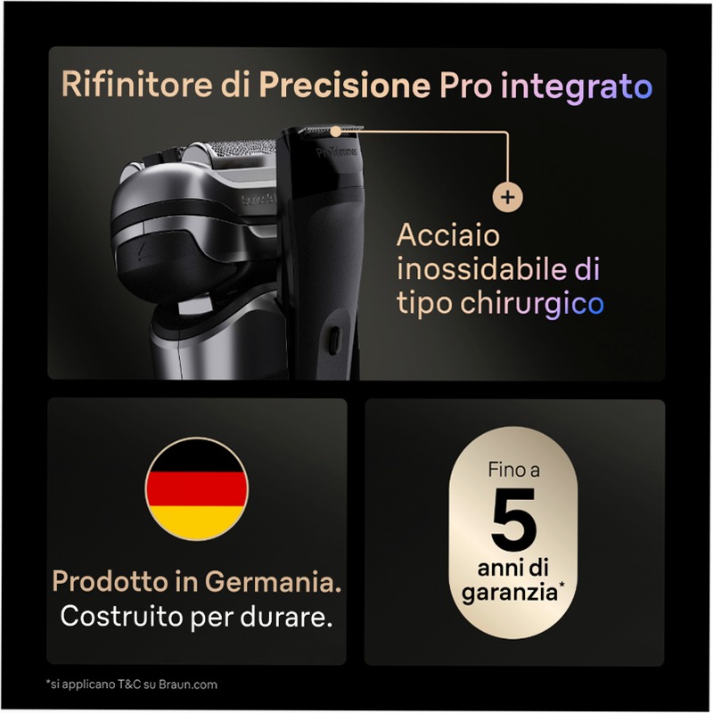 Braun Kit: Rasoio elettrico Series 9 PRO+, base di ricarica e testina di ricambio 96M + mini balsamo barba King C. Gillette per ammorbidire i peli della barba con un tocco di burro di karité e cacao