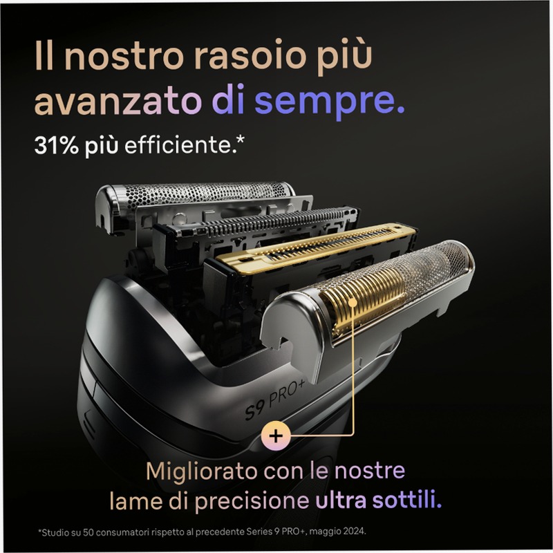 Braun Kit: Rasoio elettrico Series 9 PRO+, base di ricarica e testina di ricambio 96M + mini balsamo barba King C. Gillette per ammorbidire i peli della barba con un tocco di burro di karité e cacao