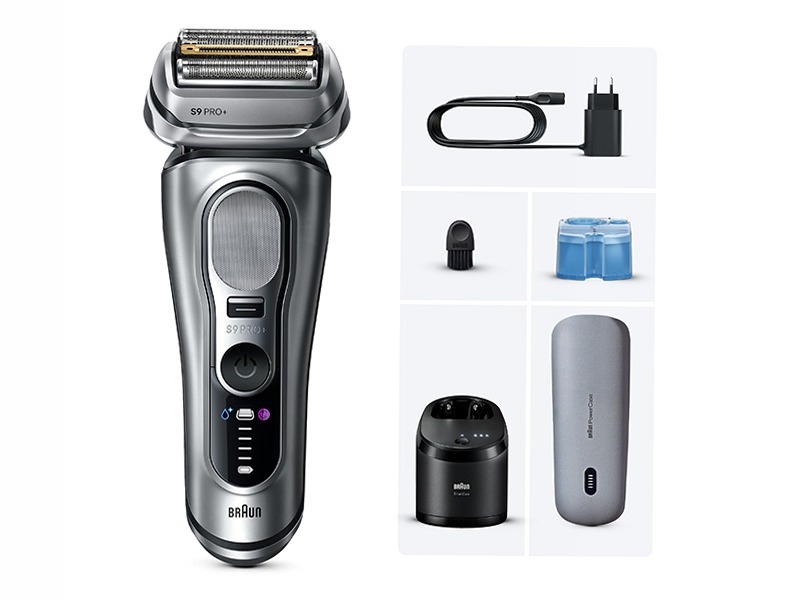 Braun rasoio elettrico Series 9 Pro+ 9677cce con tecnologia Pro SensoAdapt, stazione SmartCare 6in1, PowerCase, argento