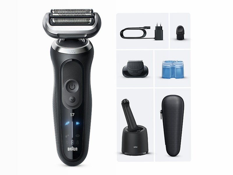 Braun Kit: Rasoio elettrico Series 7, stazione SmartCare 6in1 + mini crema King C. Gillette per idratare la pelle del viso e ammorbidire la barba
