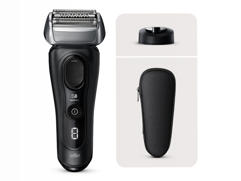 Braun rasoio elettrico Series 8 8510s con base di ricarica e custodia da viaggio, nero
