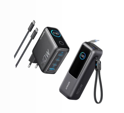 Anker Laptop Power Bank (25K, 165W, cavi integrati e retrattili)+Caricabatterie Anker per laptop (140 W, 4 porte, PD 3.1) con cavo USB-C