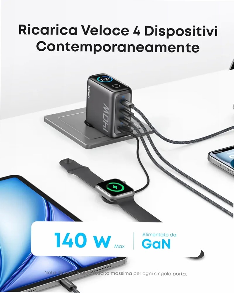 Anker Laptop Power Bank (25K, 165W, cavi integrati e retrattili)+Caricabatterie Anker per laptop (140 W, 4 porte, PD 3.1) con cavo USB-C
