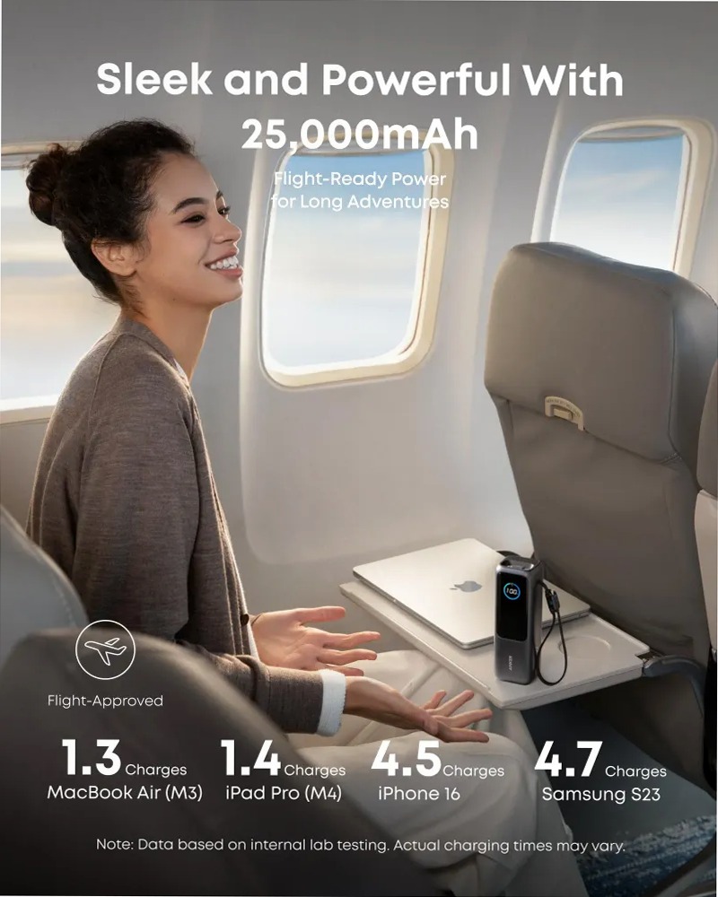 Anker Laptop Power Bank (25K, 165W, cavi integrati e retrattili)+Caricabatterie Anker per laptop (140 W, 4 porte, PD 3.1) con cavo USB-C