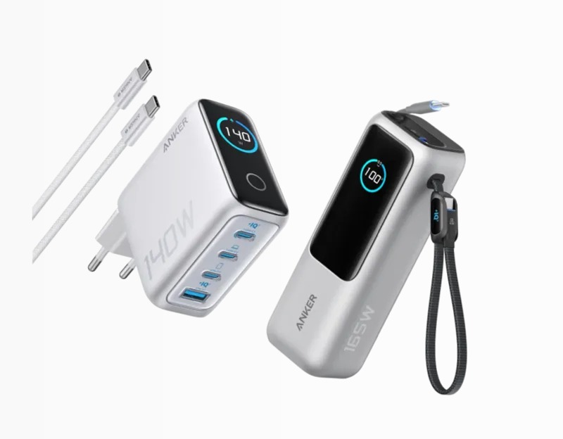 Anker Laptop Power Bank (25K, 165W, cavi integrati e retrattili)+Caricabatterie Anker per laptop (140 W, 4 porte, PD 3.1) con cavo USB-C