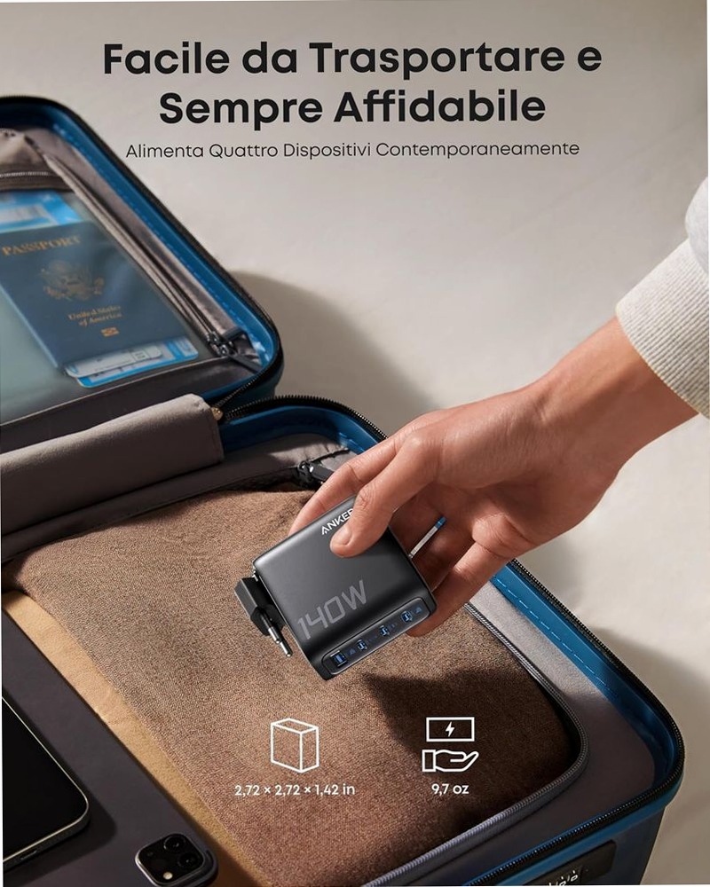 Anker Laptop Power Bank (25K, 165W, cavi integrati e retrattili)+Caricabatterie Anker per laptop (140 W, 4 porte, PD 3.1) con cavo USB-C