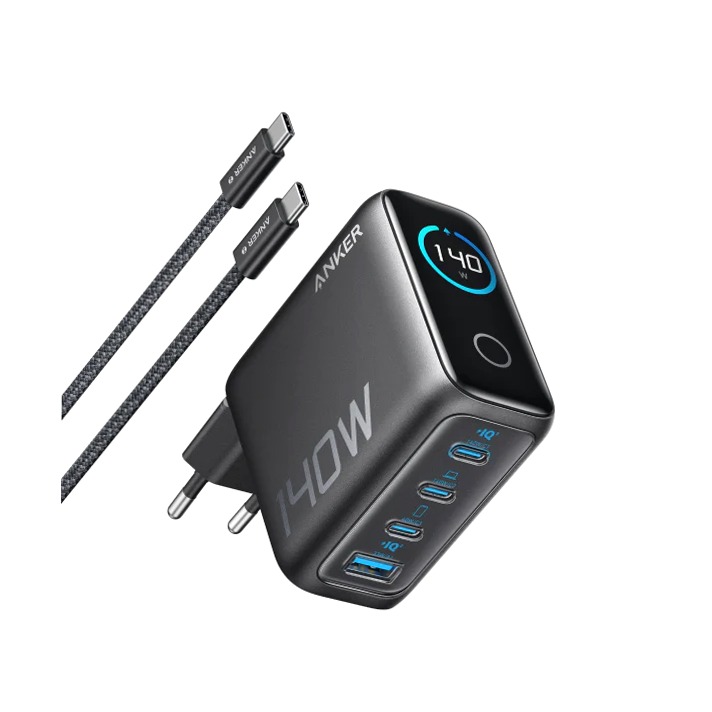 Anker Laptop Power Bank (25K, 165W, cavi integrati e retrattili)+Caricabatterie Anker per laptop (140 W, 4 porte, PD 3.1) con cavo USB-C