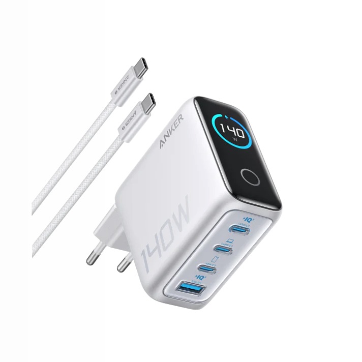 Anker Laptop Power Bank (25K, 165W, cavi integrati e retrattili)+Caricabatterie Anker per laptop (140 W, 4 porte, PD 3.1) con cavo USB-C