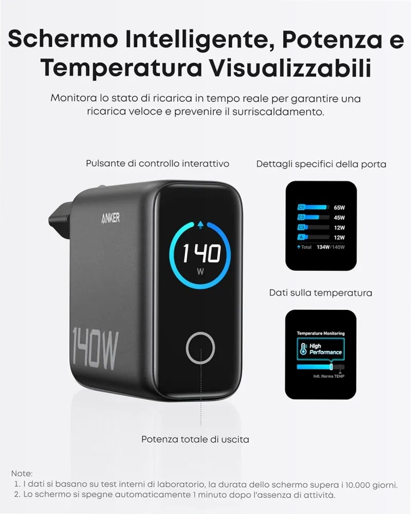 Anker Laptop Power Bank (25K, 165W, cavi integrati e retrattili)+Caricabatterie Anker per laptop (140 W, 4 porte, PD 3.1) con cavo USB-C