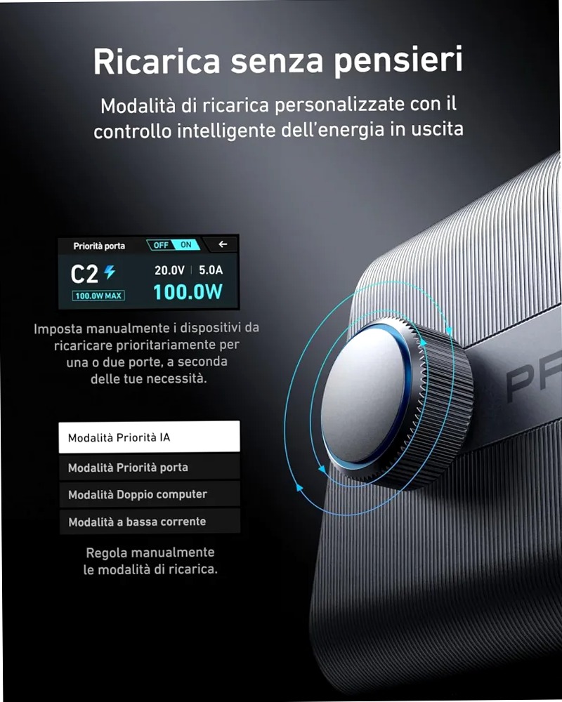 Caricabatterie Anker Prime (250 W, 6 porte, GaNPrime)+Cavo Anker Prime da USB-C a USB-C (240 W, intrecciato riciclato)