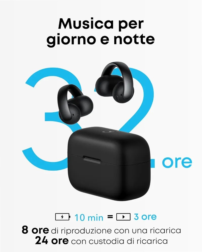 soundcore AeroClip |Auricolari open‑ear clip‑on con comfort adattivo
