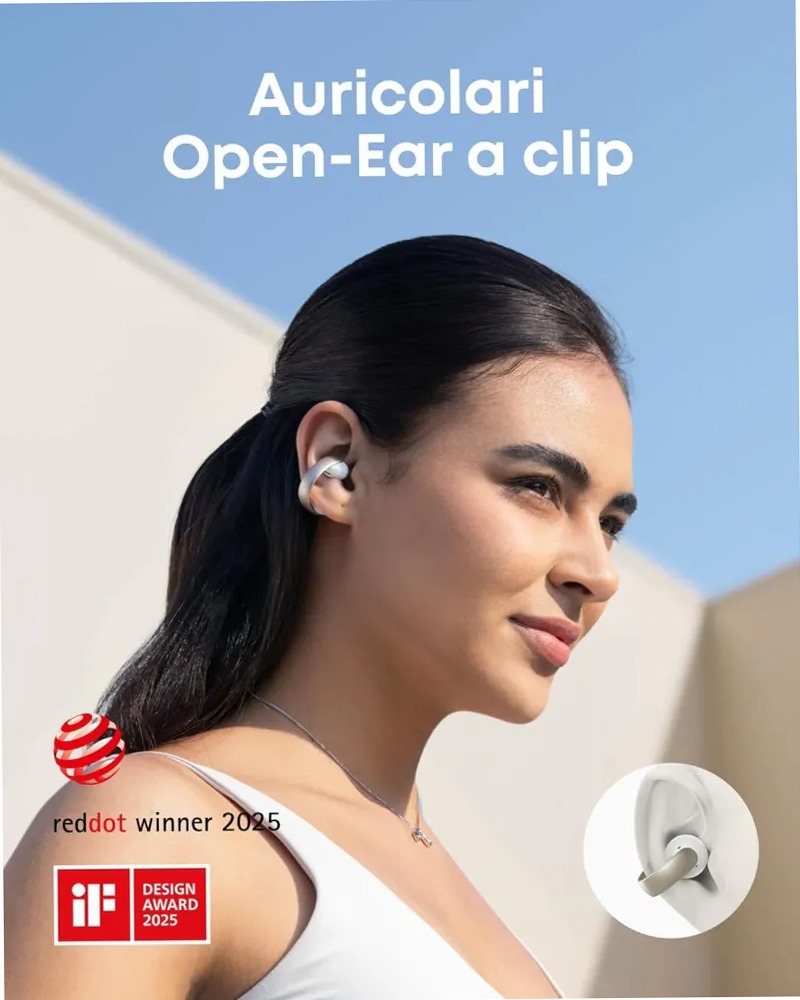 soundcore AeroClip |Auricolari open‑ear clip‑on con comfort adattivo