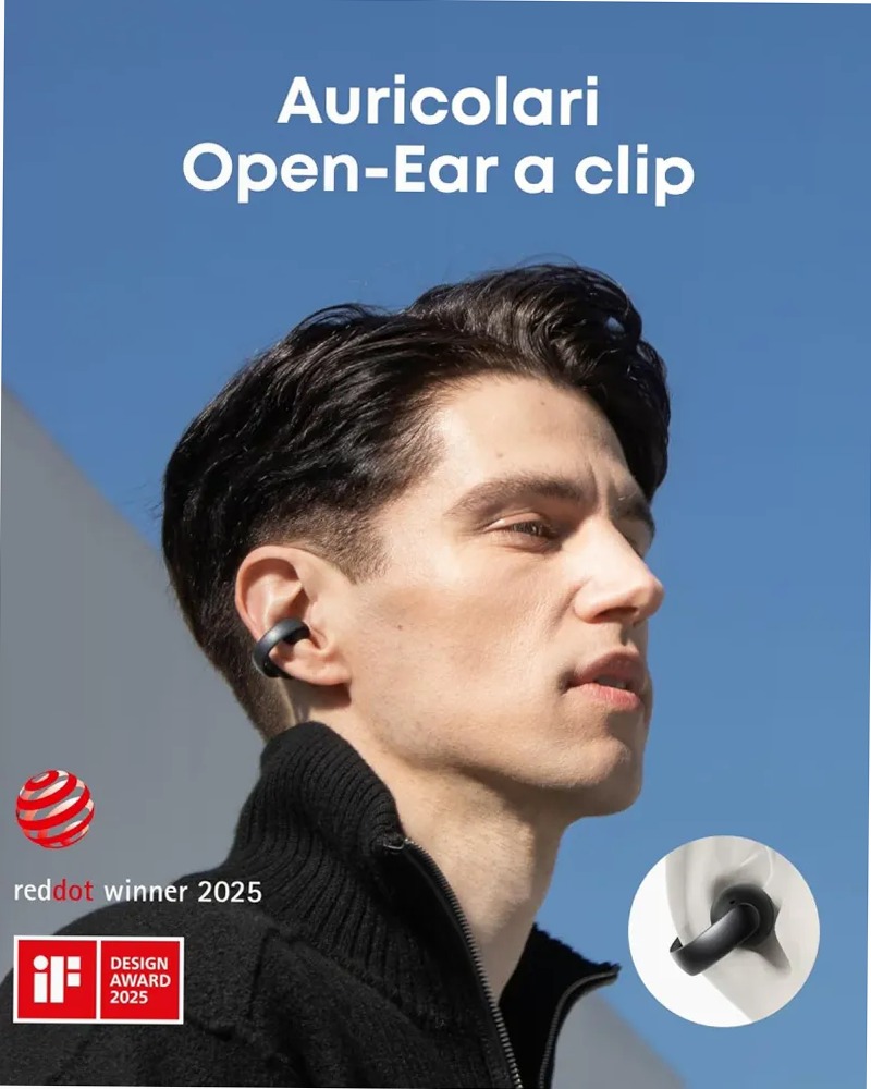 soundcore AeroClip |Auricolari open‑ear clip‑on con comfort adattivo