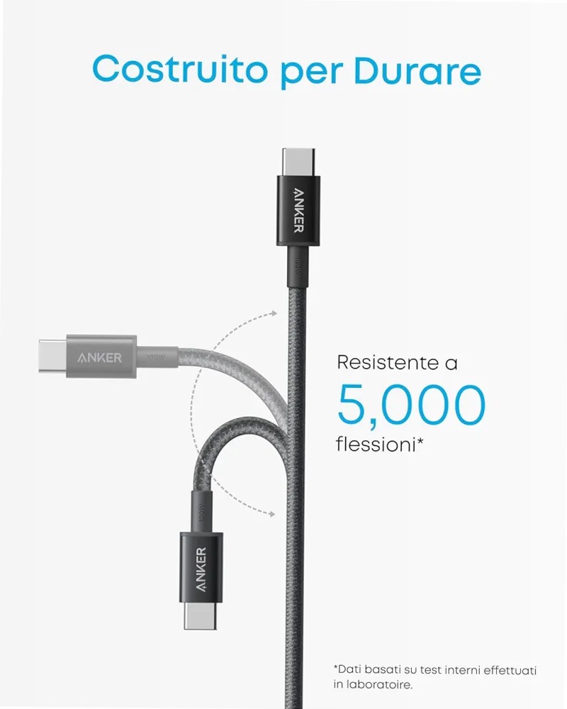 Anker 333 Cavo USB‑C a USB‑C (1 m + 1,8 m + 3 m, Confezione da 3 pezzi)