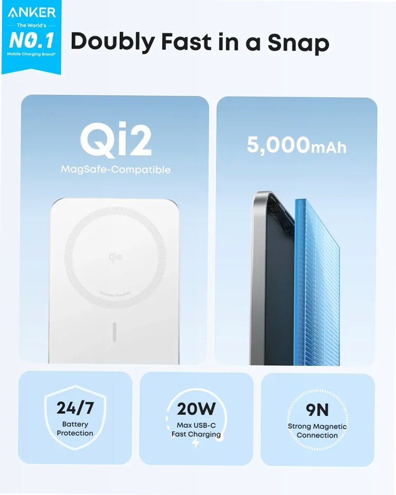 Anker Nano Power Bank (5.000mAh, MagGo, Sottile)