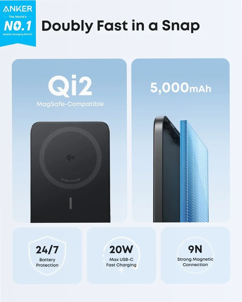 Anker Nano Power Bank (5.000mAh, MagGo, Sottile)