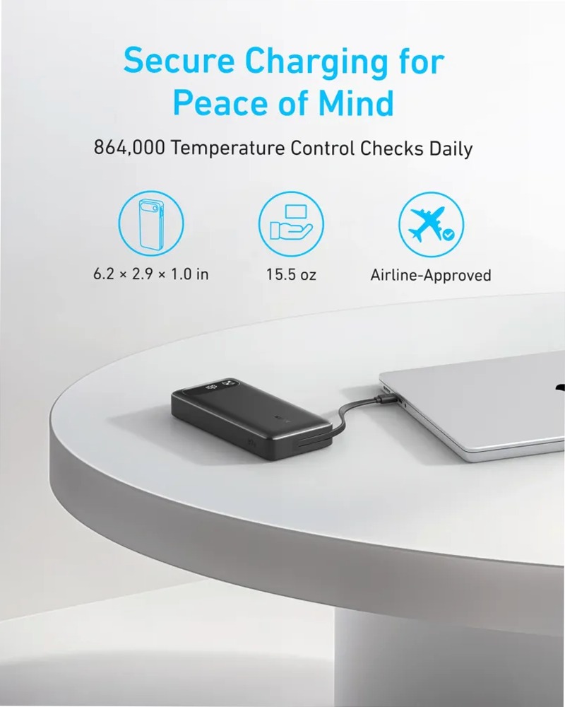 Anker Power Bank (20K, 87W, cavo USB-C integrato)